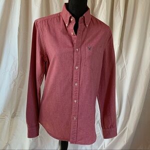 Red chambray button down shirt size small.